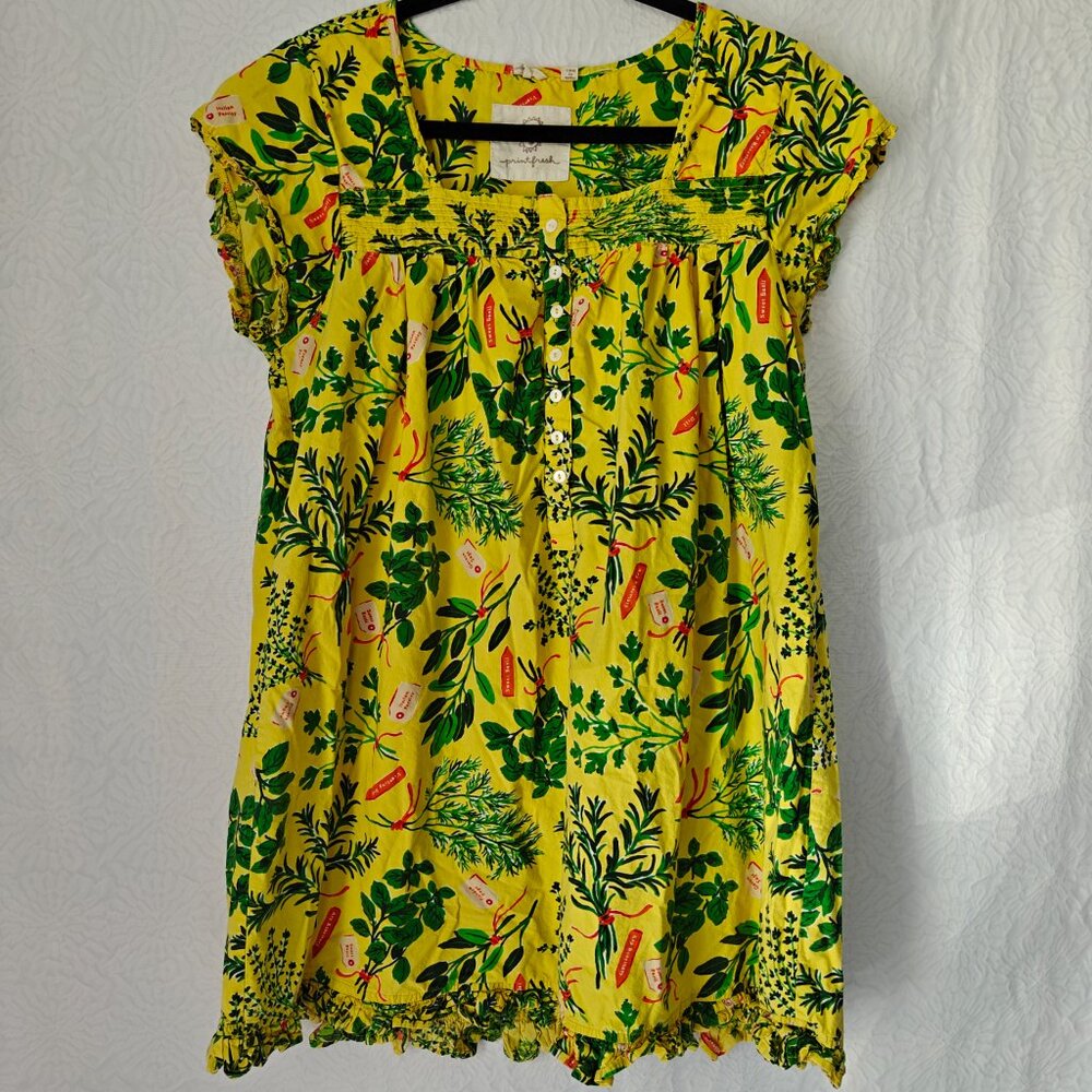 PRINTFRESH Pintuck Nightgown Sleep Dress Herb Garden Print Yellow Size Small